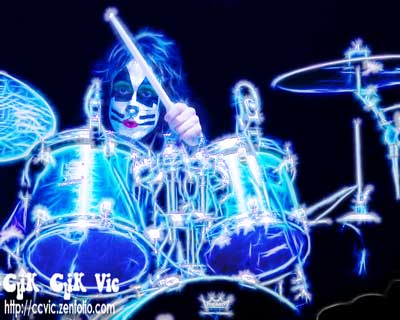 Photo of Dean Criss on Drums with DESTROYER at the CNE Midway Stage. Photo credit Vincent Banial