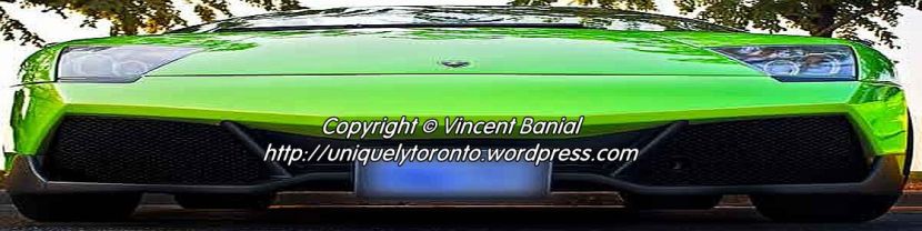 Photo of a green Lamborghini. Photo credit Vincent Banial and Uniquely Toronto