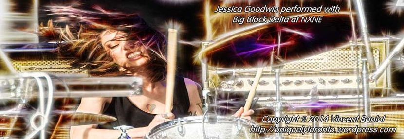 Photo of Jessica Goodwin, an amazing Drummer, was playing with Big Black Delta at NXNE in Toronto in 2013. Photo credit Vincent Banial
