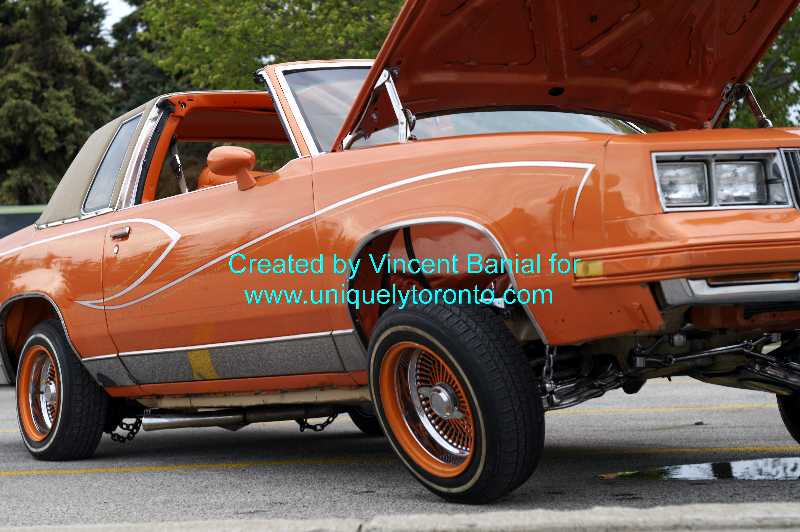 Photo of jacked up car at the Woodbridge Cruise night May 18 2015. Photo credit Vincent Banial