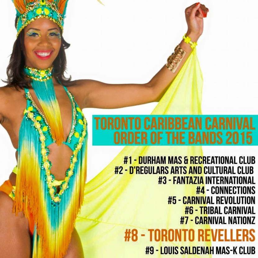 official order of the bands for both Junior Carnival and the Grand Parade on August 1 at the Toronto Carbbean Carnival