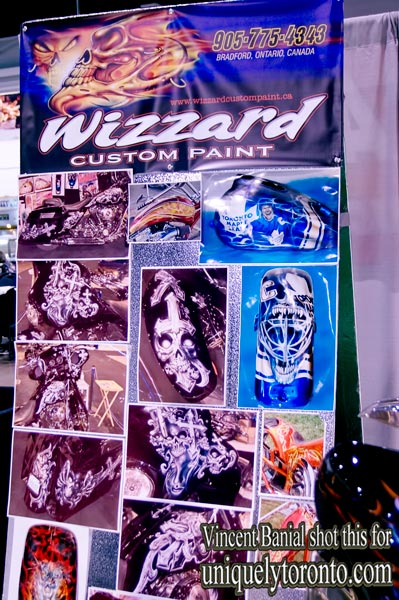 Photo of the "Wizard Custom Paint" display at the North American International Motorcycle Supershow in Toronto. Photo creditt Vincent Banial