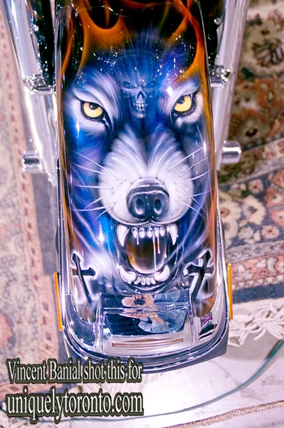Photo of the "Wizard Custom Paint" display at the North American International Motorcycle Supershow in Toronto. Photo creditt Vincent Banial