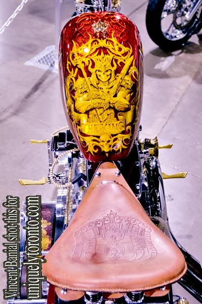 Photo of a Custom Chopper displayed at the North American International Motorcycle Supershow. Photo Credit Vincent Banial