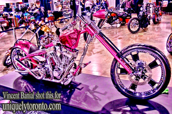 Photo of a custom motorcycle at the North American International Motorcycle Supershow in Toronto. Photo credit Vincent Banial