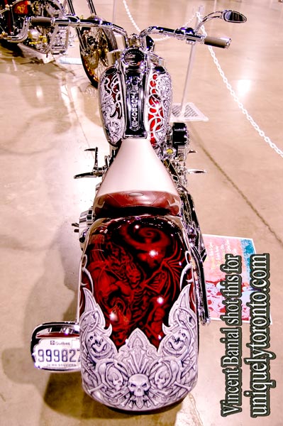 Photo of Air Brush Art on Custom Chopper displayed at the North American International Motorcycle Supershow. Photo credit Vincent Banial