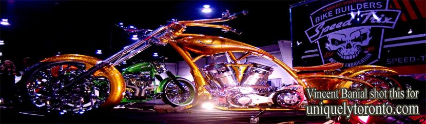 Speed Trix Gold Chopper at the North American International Motorcycle Supershow 2016 in Toronto